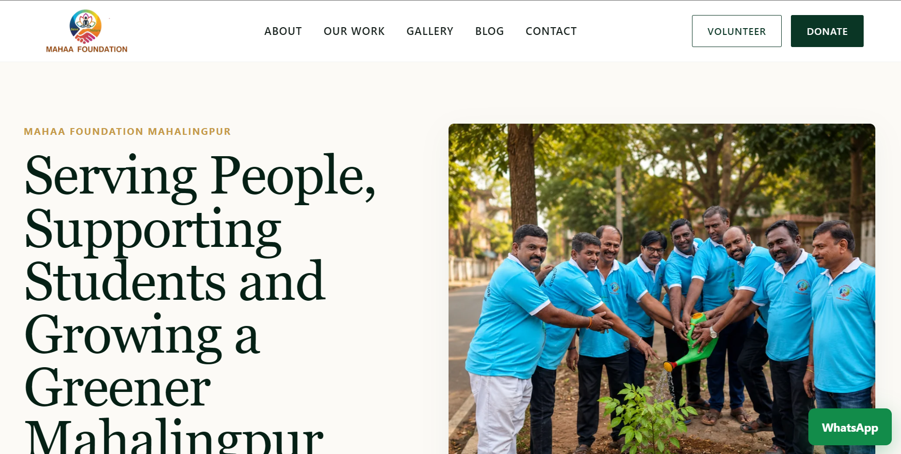 Mahaa Foundation homepage presenting its Mahalingpur community work